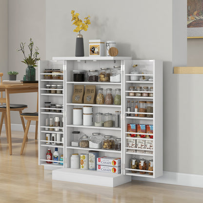 Kitchen Cabinet with 5 Central Shelves and 2 Side Shelves at 6 Levels, Kitchen Cabinet in MDF, 60x30x104 cm, White