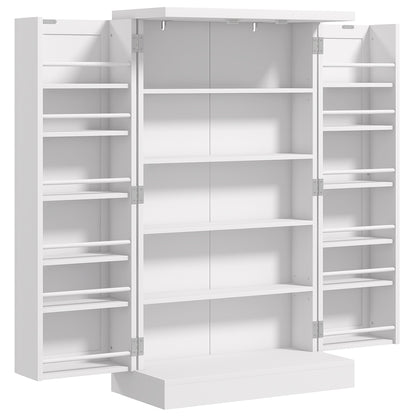 Kitchen Cabinet with 5 Central Shelves and 2 Side Shelves at 6 Levels, Kitchen Cabinet in MDF, 60x30x104 cm, White