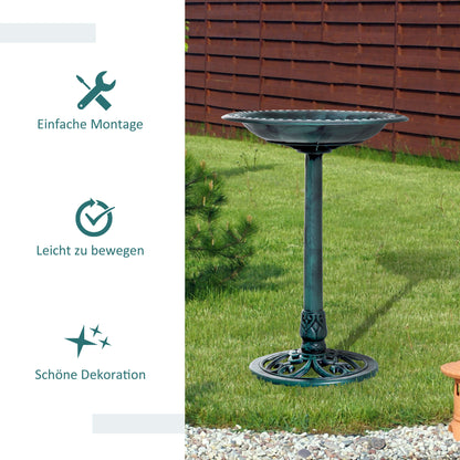 Classic Bird Bath Standing, Plastic Bird Bath with Stand, Bird Feeder for Wild Birds, Wild Bird Bath for Garden, Balcony, Bird Basin Height 69.5 cm, Green