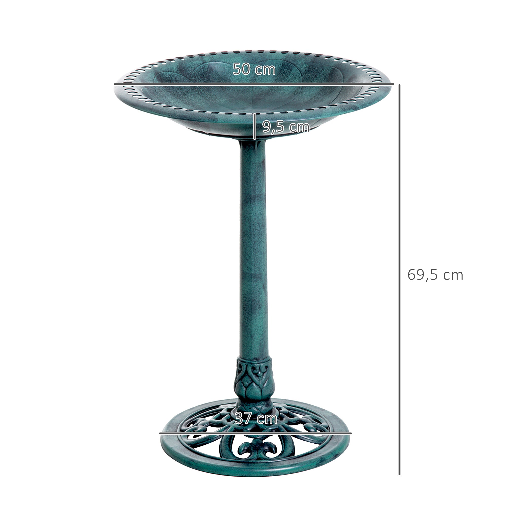 Classic Bird Bath Standing, Plastic Bird Bath with Stand, Bird Feeder for Wild Birds, Wild Bird Bath for Garden, Balcony, Bird Basin Height 69.5 cm, Green