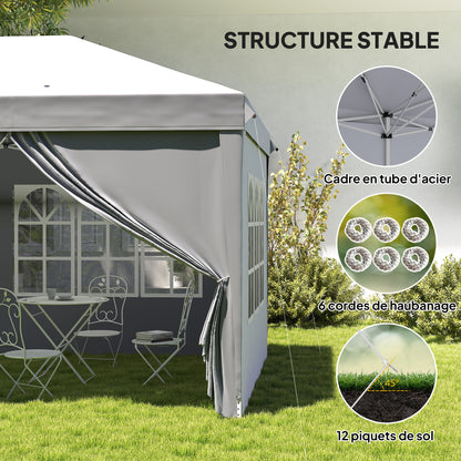 Folding Garden Gazebo 6 x 3 m Outdoor Pop-up Waterproof Gazebo with 4 Removable Side Walls 4 Windows + Carry Bag Light Gray