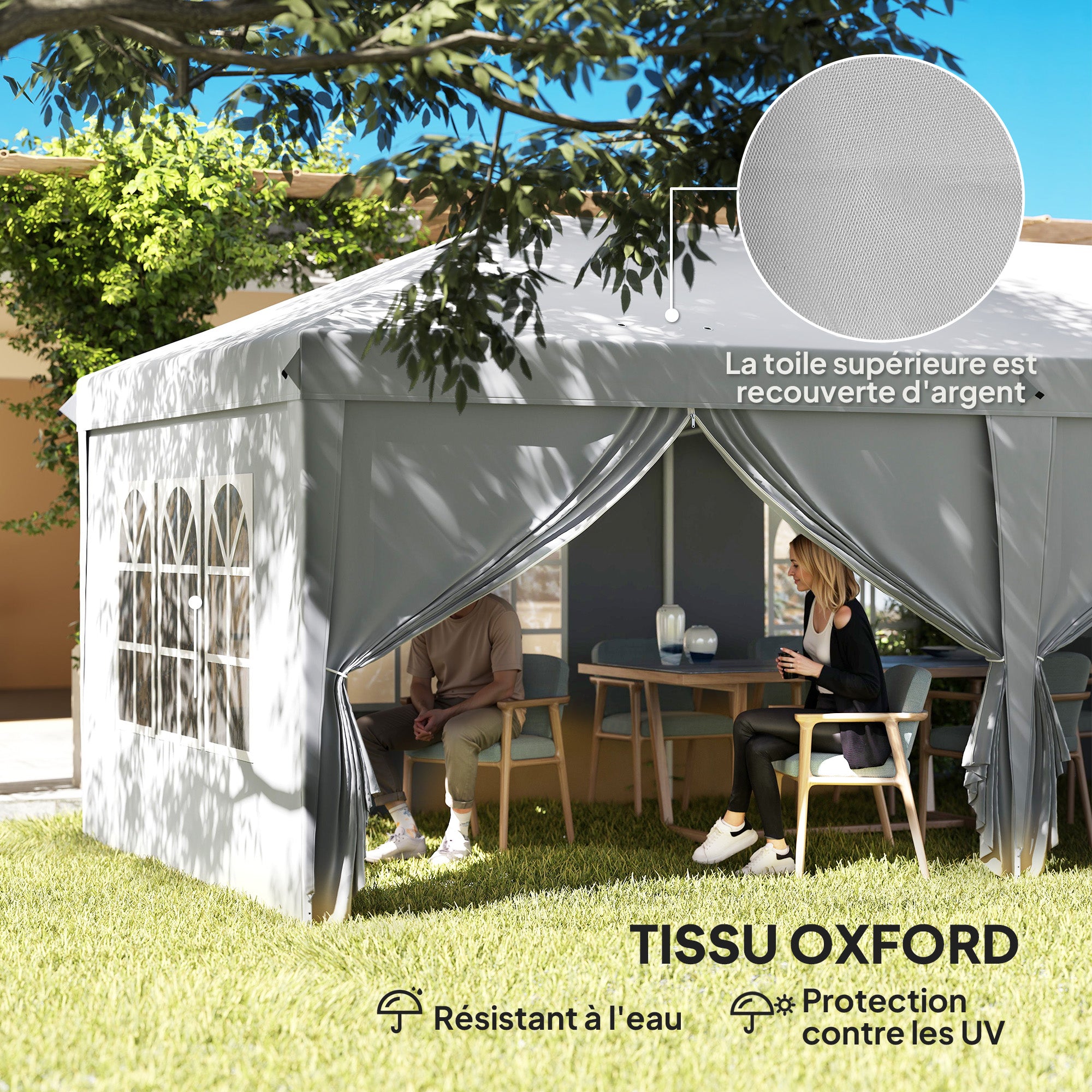Folding Garden Gazebo 6 x 3 m Outdoor Pop-up Waterproof Gazebo with 4 Removable Side Walls 4 Windows + Carry Bag Light Gray