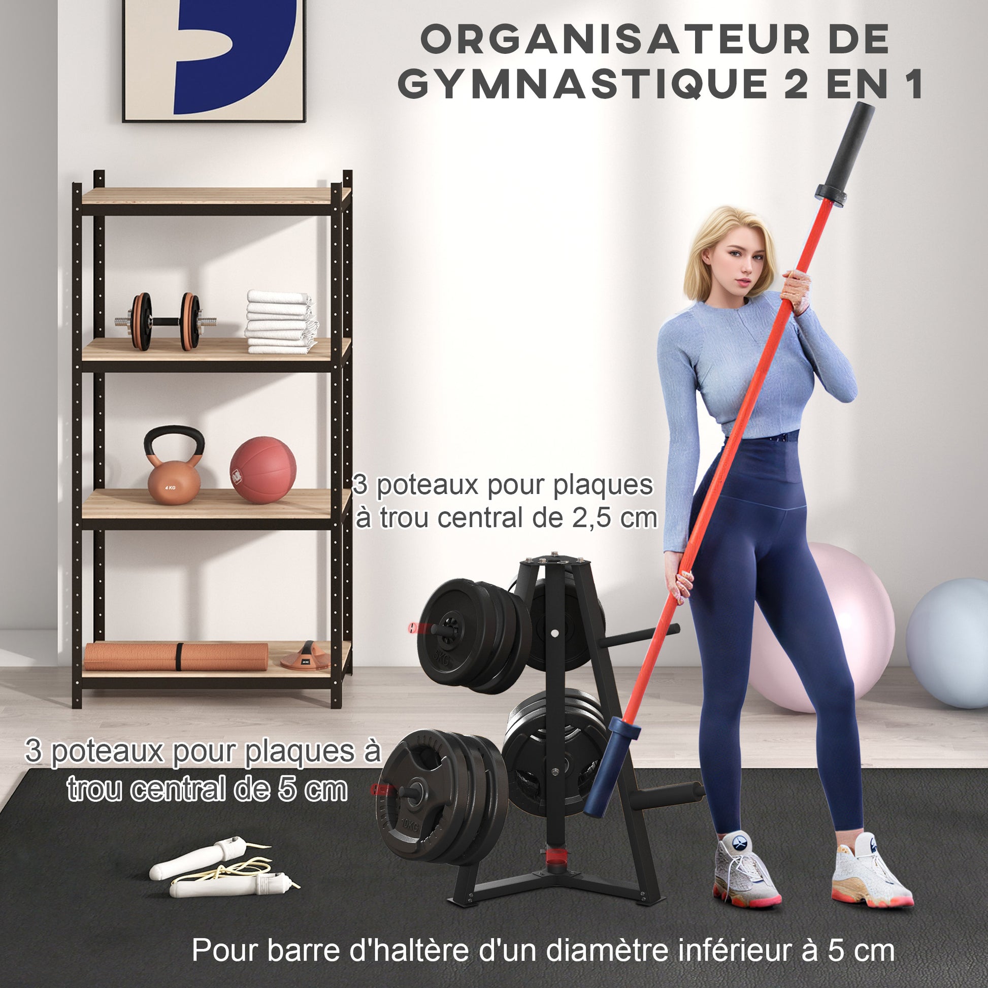SPORTNOW Weight Plate Stand Barbell Bar Holder Storage Rack Olympic Weight Tree Max. Capacity 300 kg