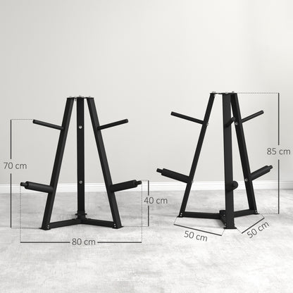 SPORTNOW Weight Plate Stand Barbell Bar Holder Storage Rack Olympic Weight Tree Max. Capacity 300 kg