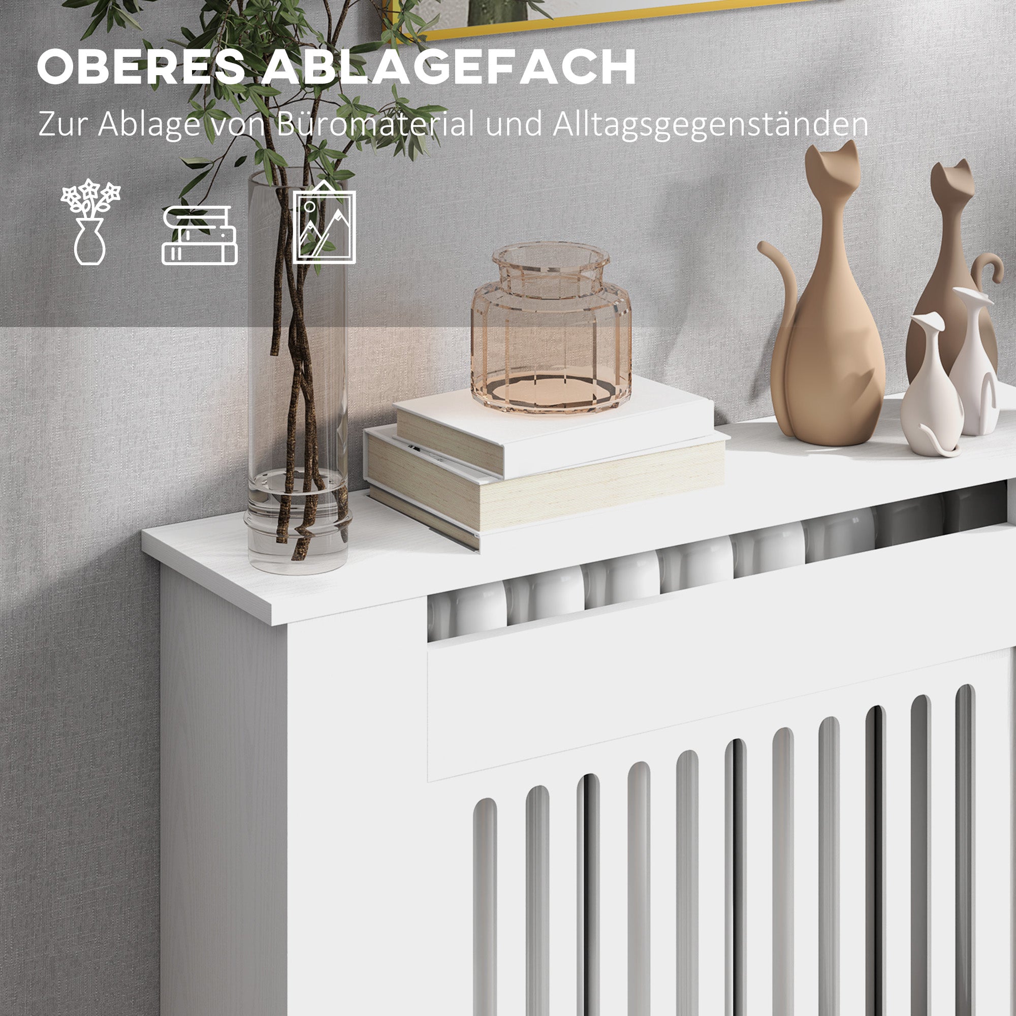 extendable radiator cover radiator cover with shelf, slats, radiator cover radiator cover 78 x 19 x 81 cm White