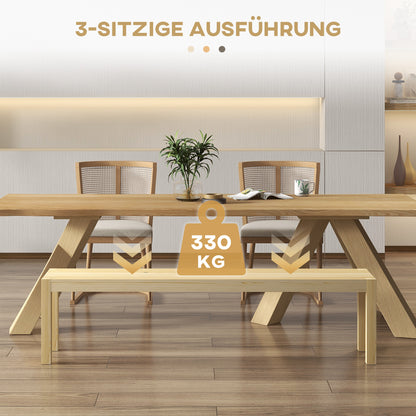 3-Seater Wooden Bench Country Style, Bench for Living Room, Kitchen, Entrance, Pine Wood, Load Capacity up to 330 kg, 175 x 33 x 45 cm, Natural