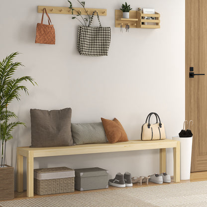 3-Seater Wooden Bench Country Style, Bench for Living Room, Kitchen, Entrance, Pine Wood, Load Capacity up to 330 kg, 175 x 33 x 45 cm, Natural