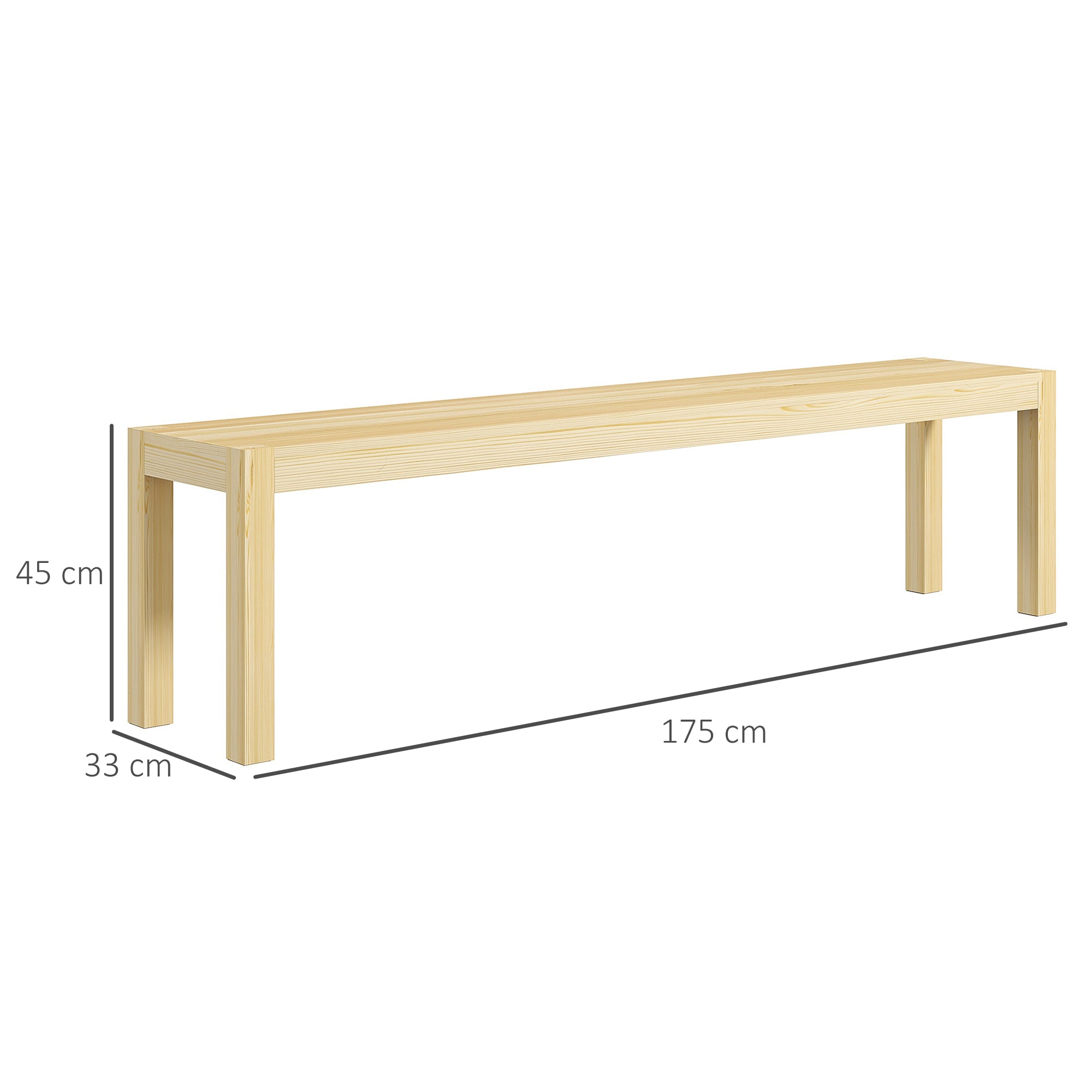 3-Seater Wooden Bench Country Style, Bench for Living Room, Kitchen, Entrance, Pine Wood, Load Capacity up to 330 kg, 175 x 33 x 45 cm, Natural