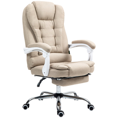Ergonomic Office Chair, Office Chair with Footrest, Reclining Backrest, Padded Armrests, Linen-Like Beige Fabric