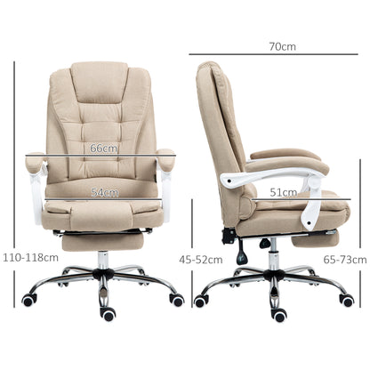 Ergonomic Office Chair, Office Chair with Footrest, Reclining Backrest, Padded Armrests, Linen-Like Beige Fabric