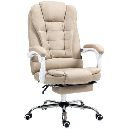 Ergonomic Office Chair, Office Chair with Footrest, Reclining Backrest, Padded Armrests, Linen-Like Beige Fabric