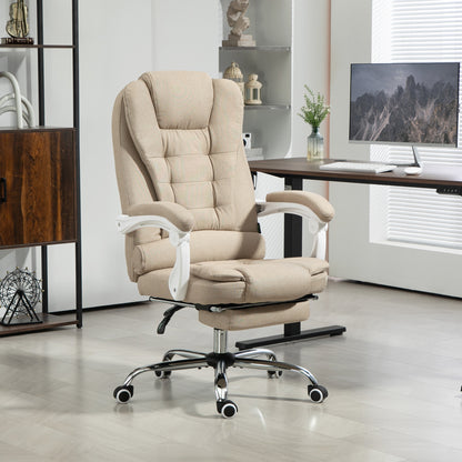 Ergonomic Office Chair, Office Chair with Footrest, Reclining Backrest, Padded Armrests, Linen-Like Beige Fabric
