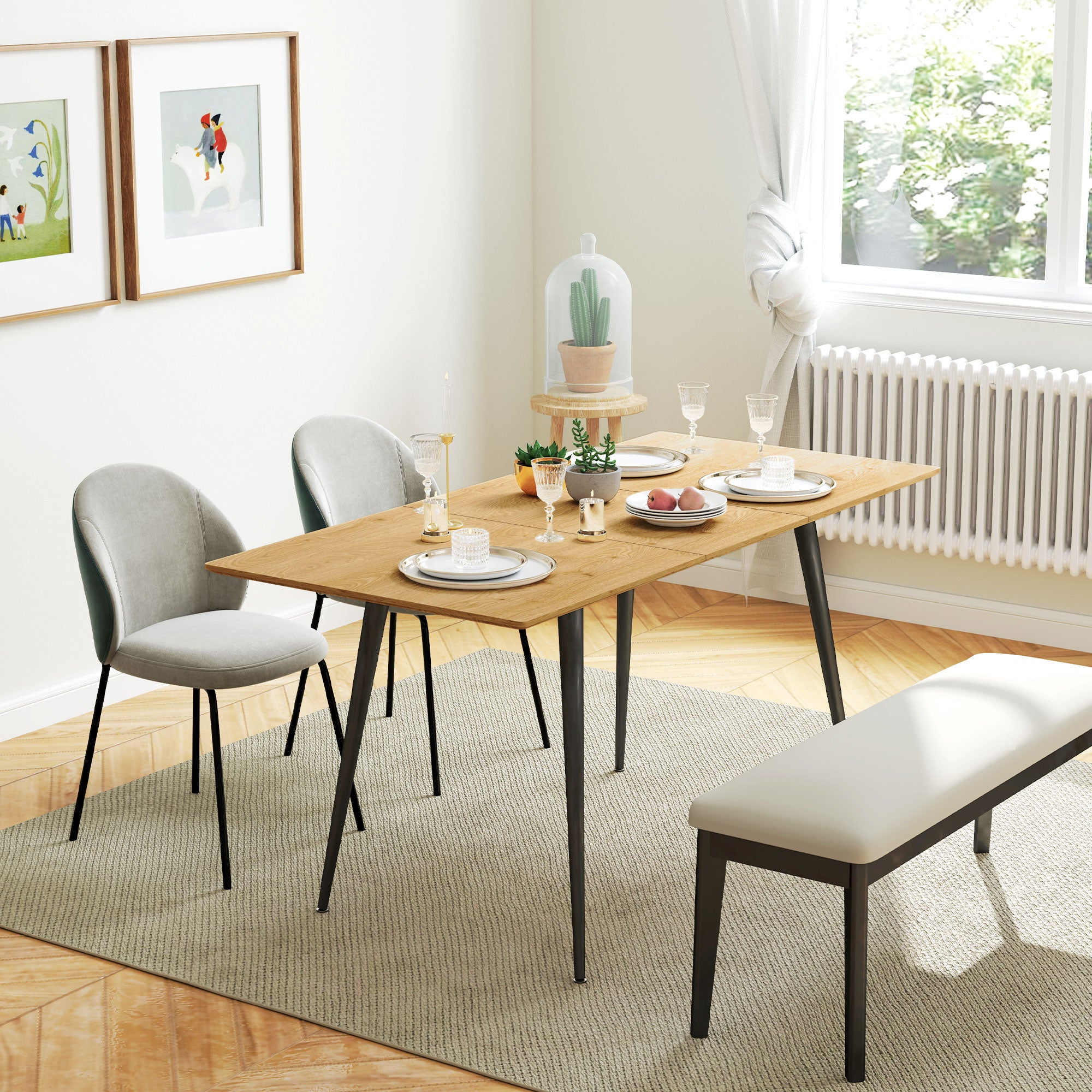 Extendable Dining Table 120/160 x 75 cm Kitchen Table for 6-8 Persons, Modern Dining Table with Steel Legs, Natural
