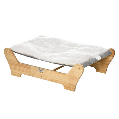 Cat Bed with Frame Hammock for Cats Elevated Cat Nest with Soft Cushion Pine Wood Natural 68 x 43 x 20 cm