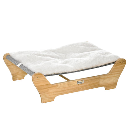 Cat Bed with Frame Hammock for Cats Elevated Cat Nest with Soft Cushion Pine Wood Natural 68 x 43 x 20 cm