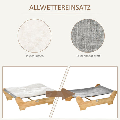 Cat Bed with Frame Hammock for Cats Elevated Cat Nest with Soft Cushion Pine Wood Natural 68 x 43 x 20 cm