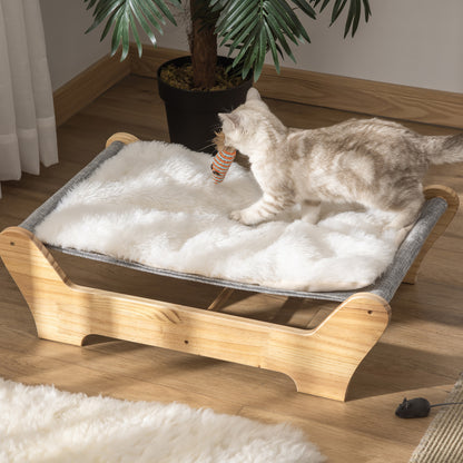 Cat Bed with Frame Hammock for Cats Elevated Cat Nest with Soft Cushion Pine Wood Natural 68 x 43 x 20 cm