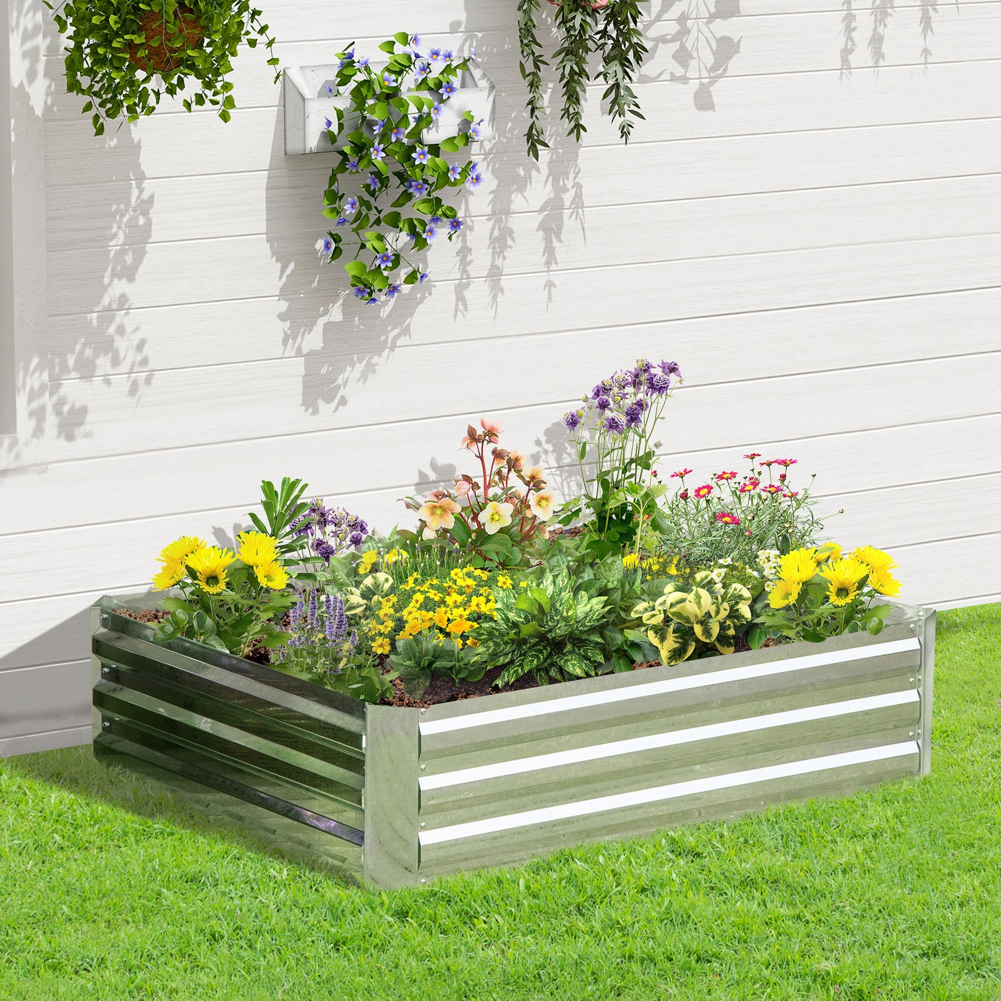 Raised Bed Made of Steel, Planting Bed Greenhouse Garden Bed Flower Box Stackable, Planter Vegetable Bed 120x90x30cm for Garden Balcony, Planter for Flowers, Plants, Vegetables