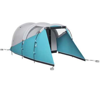 Tunnel Tent, Camping Tent for 5 People, Family Tent with 2 Rooms, Carrying Bag, 3000mm Waterproof Group Tent, for Garden, Campsite, Blue