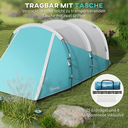 Tunnel Tent, Camping Tent for 5 People, Family Tent with 2 Rooms, Carrying Bag, 3000mm Waterproof Group Tent, for Garden, Campsite, Blue