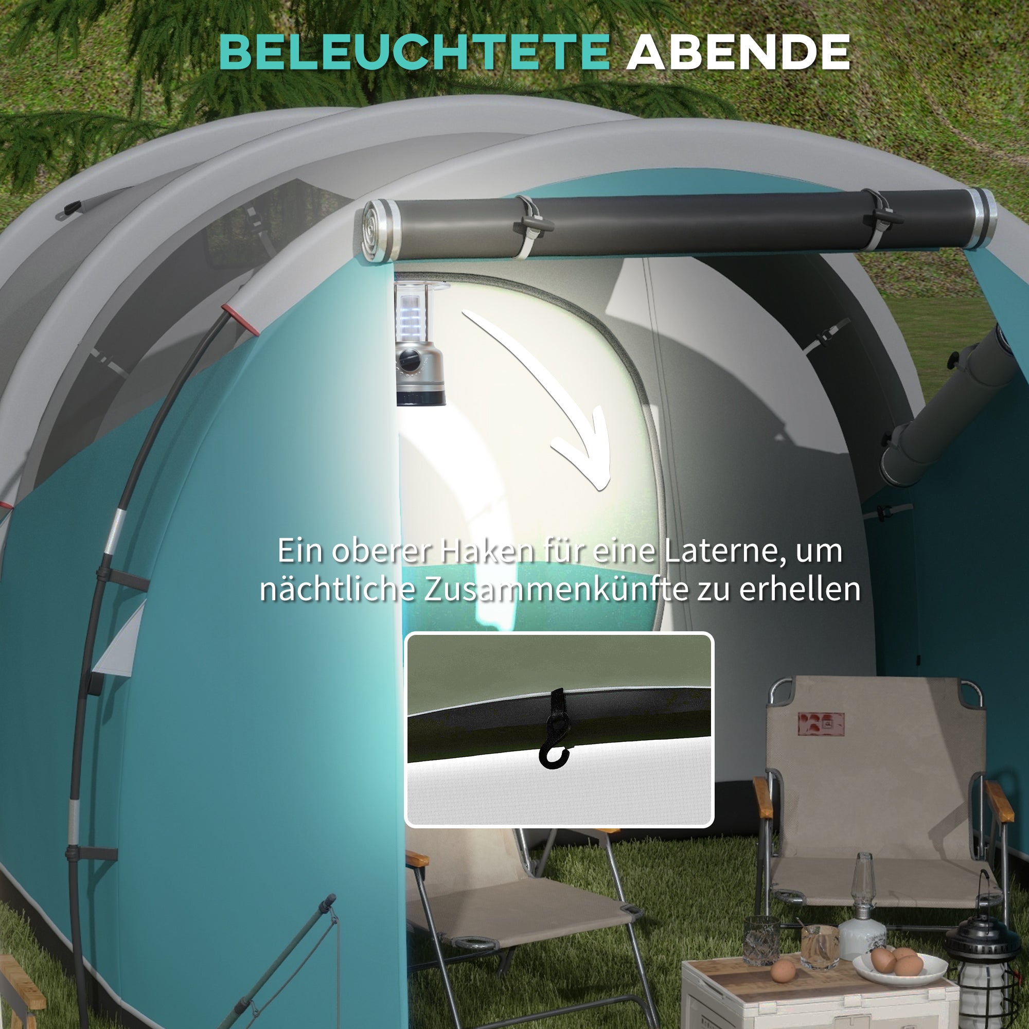 Tunnel Tent, Camping Tent for 5 People, Family Tent with 2 Rooms, Carrying Bag, 3000mm Waterproof Group Tent, for Garden, Campsite, Blue