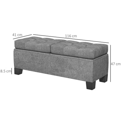 Button Tufted Fabric Storage Ottoman Bench for Entryway and Bedroom, 116x41x47cm, Grey