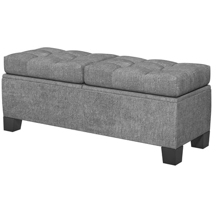 Button Tufted Fabric Storage Ottoman Bench for Entryway and Bedroom, 116x41x47cm, Grey