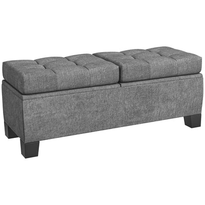 Button Tufted Fabric Storage Ottoman Bench for Entryway and Bedroom, 116x41x47cm, Grey