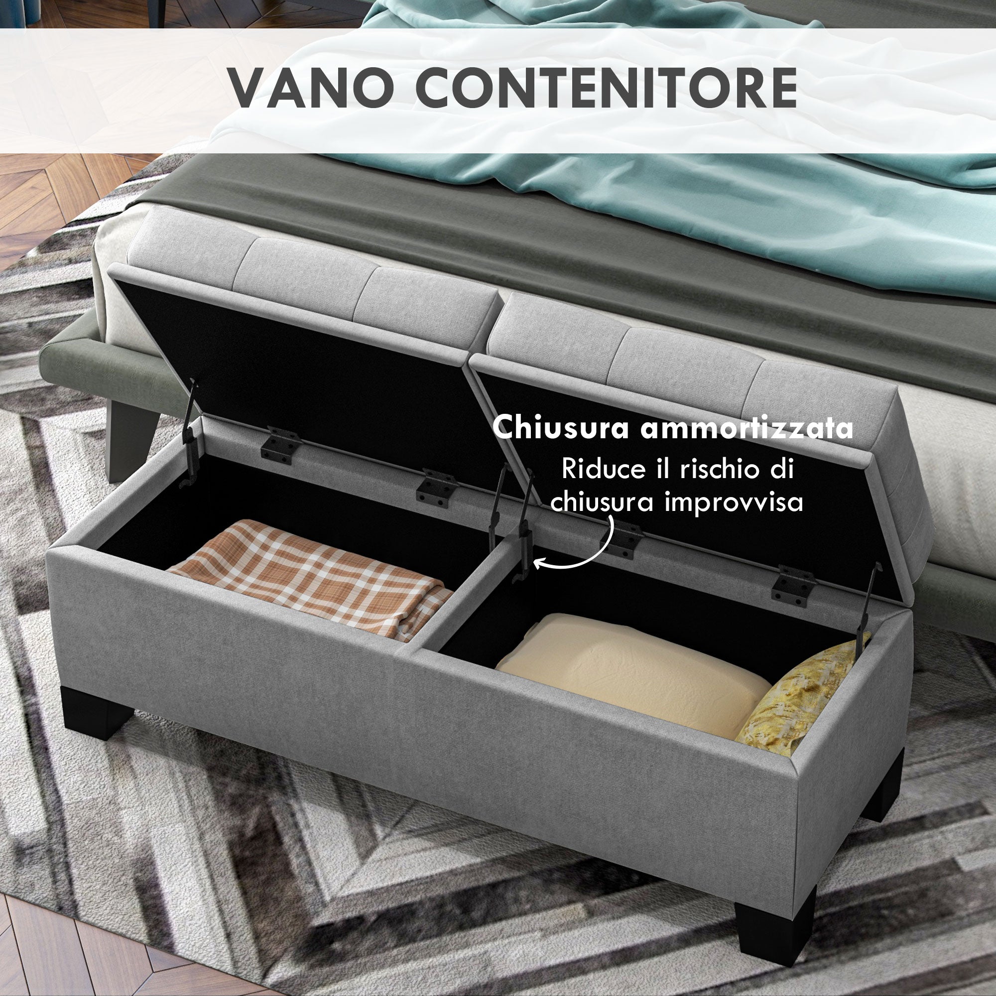 Button Tufted Fabric Storage Ottoman Bench for Entryway and Bedroom, 116x41x47cm, Grey