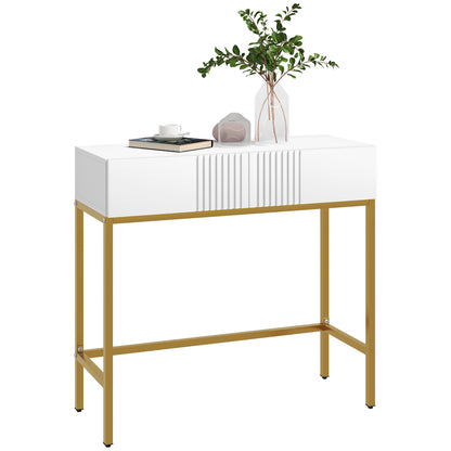 Console Table, Console Furniture, with 2 Drawers, Steel Frame, Entry Console, with Non-Slip Feet, for Entryway, Living Room, White