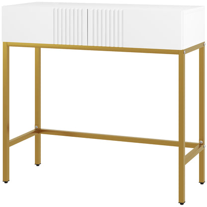 Console Table, Console Furniture, with 2 Drawers, Steel Frame, Entry Console, with Non-Slip Feet, for Entryway, Living Room, White