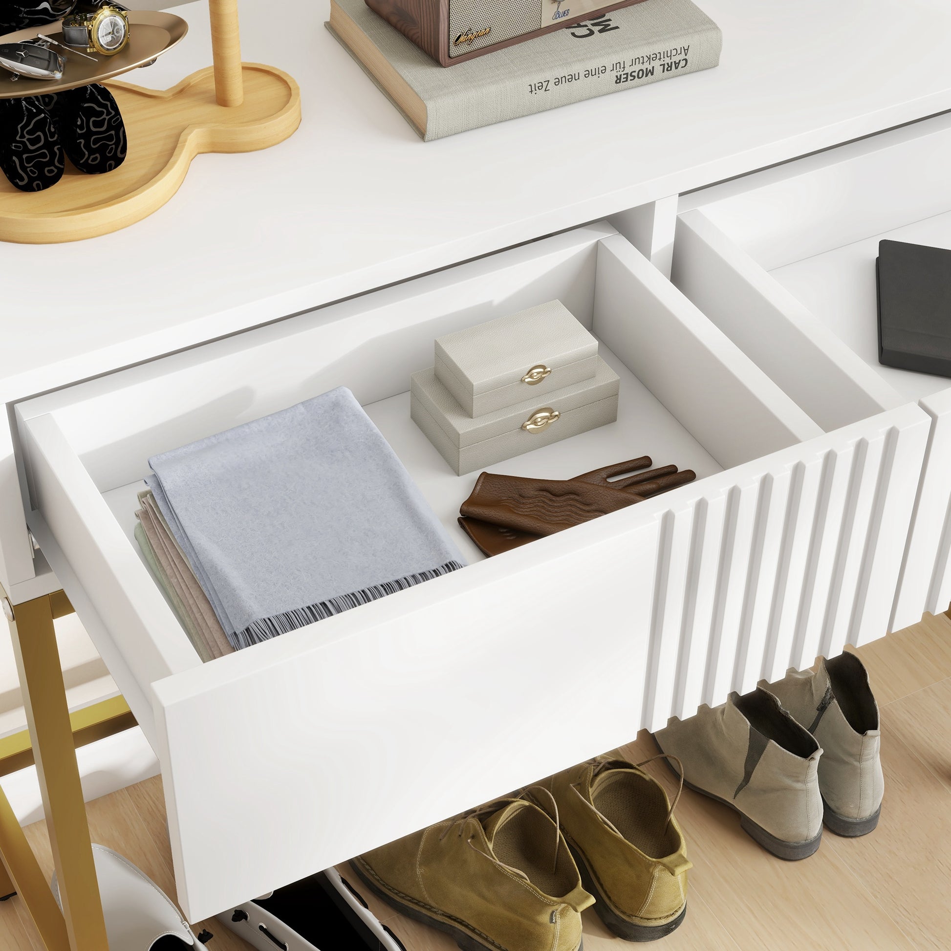 Console Table, Console Furniture, with 2 Drawers, Steel Frame, Entry Console, with Non-Slip Feet, for Entryway, Living Room, White