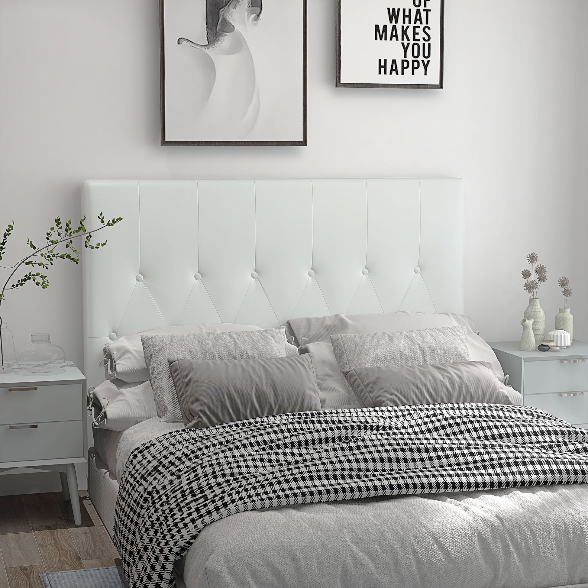 160 cm Bed Headboard Upholstered in PU Leather 2 Ways to Use - Vertical or Wall-Mounted Headboard for Bedroom White