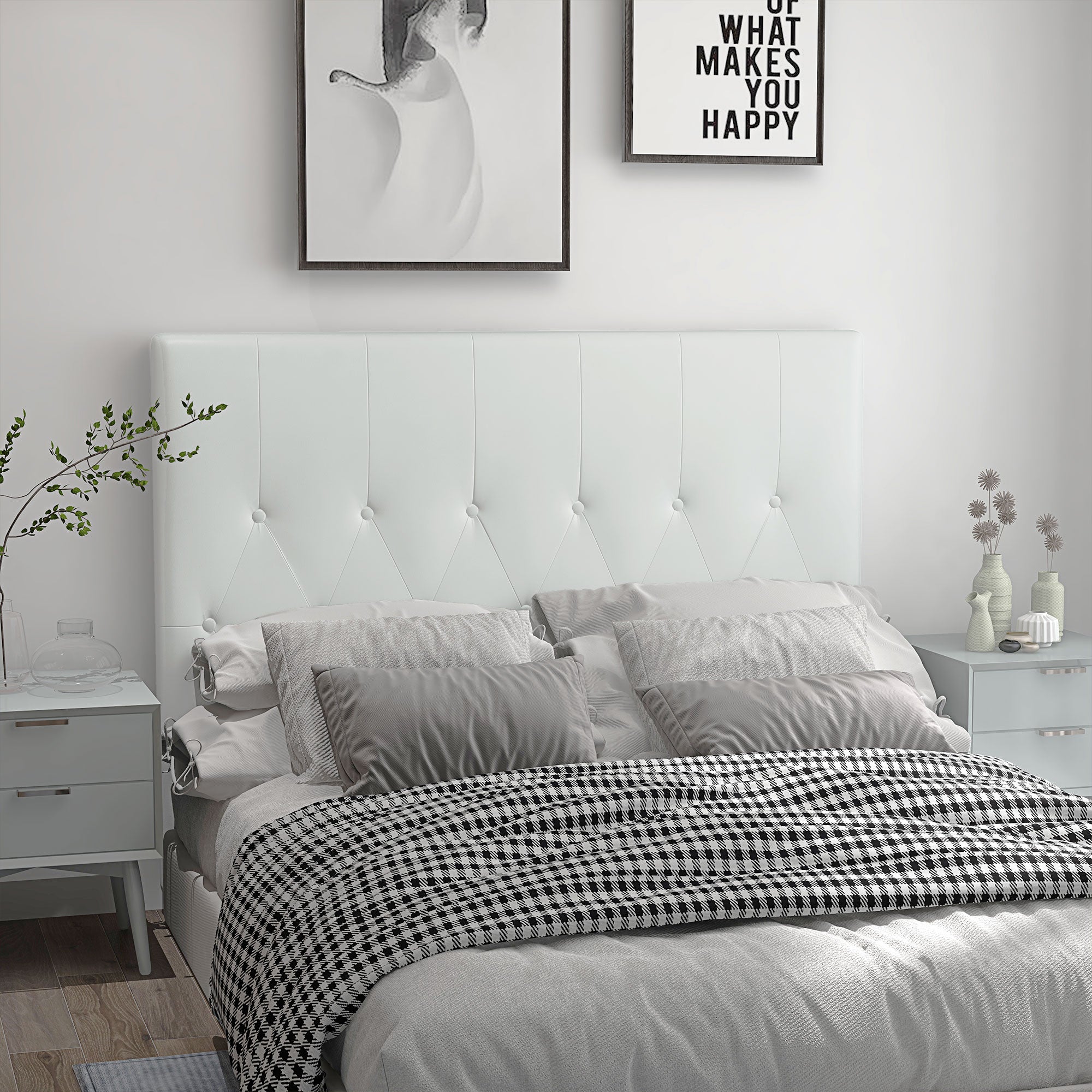 160 cm Bed Headboard Upholstered in PU Leather 2 Ways to Use - Vertical or Wall-Mounted Headboard for Bedroom White