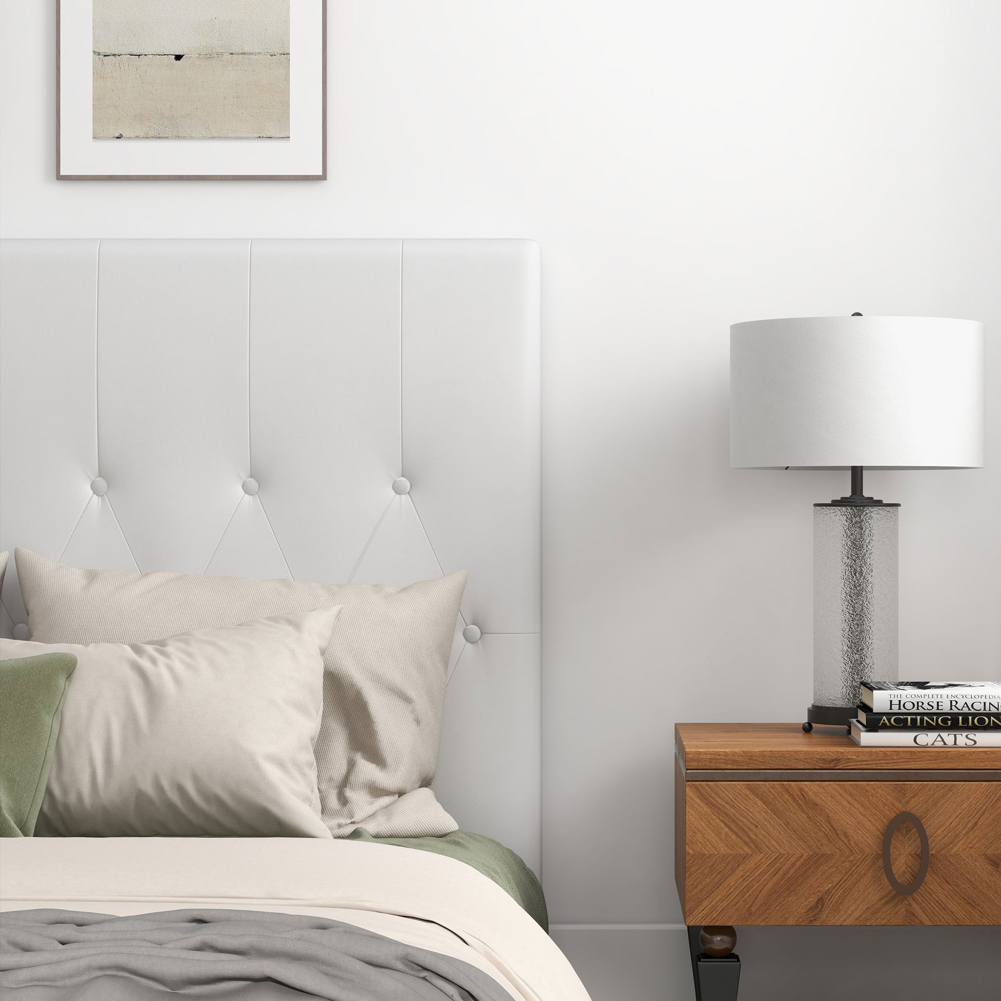 160 cm Bed Headboard Upholstered in PU Leather 2 Ways to Use - Vertical or Wall-Mounted Headboard for Bedroom White