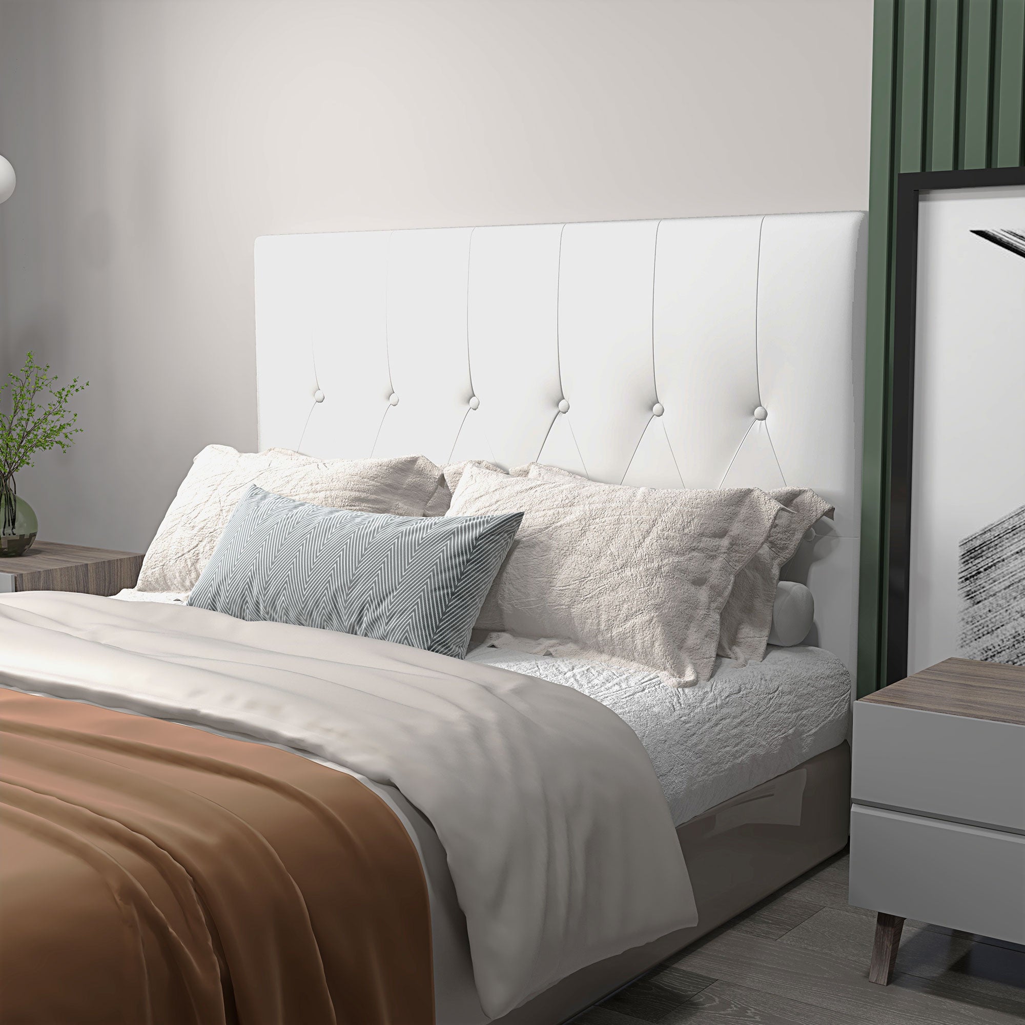 160 cm Bed Headboard Upholstered in PU Leather 2 Ways to Use - Vertical or Wall-Mounted Headboard for Bedroom White