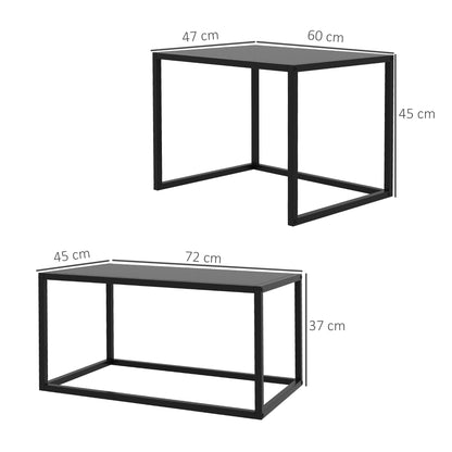Set of 2 Modifiable Rectangular Nesting Coffee Tables Industrial Style Set of 2 Matte Black Steel Living Room Nesting Tables