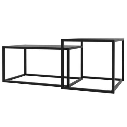 Set of 2 Modifiable Rectangular Nesting Coffee Tables Industrial Style Set of 2 Matte Black Steel Living Room Nesting Tables