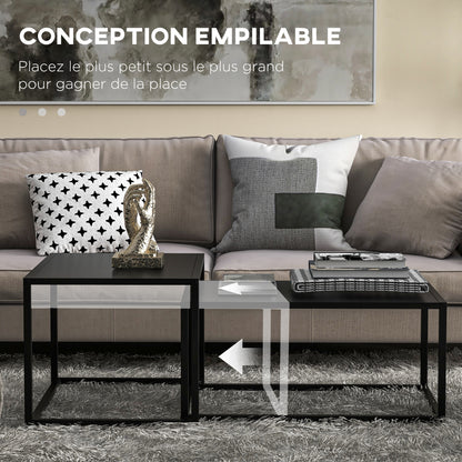 Set of 2 Modifiable Rectangular Nesting Coffee Tables Industrial Style Set of 2 Matte Black Steel Living Room Nesting Tables