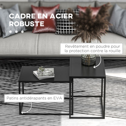 Set of 2 Modifiable Rectangular Nesting Coffee Tables Industrial Style Set of 2 Matte Black Steel Living Room Nesting Tables