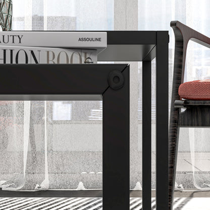 Set of 2 Modifiable Rectangular Nesting Coffee Tables Industrial Style Set of 2 Matte Black Steel Living Room Nesting Tables