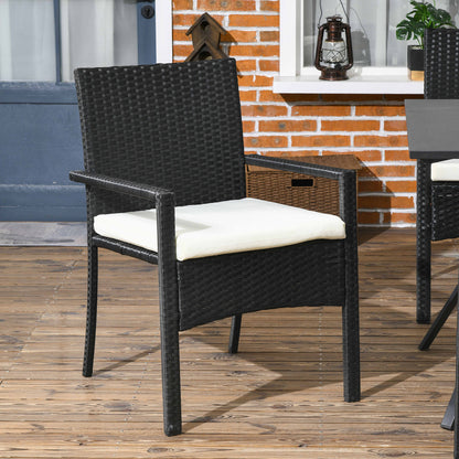 Rattan and Steel Garden Table Set with 7 Pieces, Garden Lounge with 6 Outdoor Armchairs, Washable Cushions and Dining Table, Black