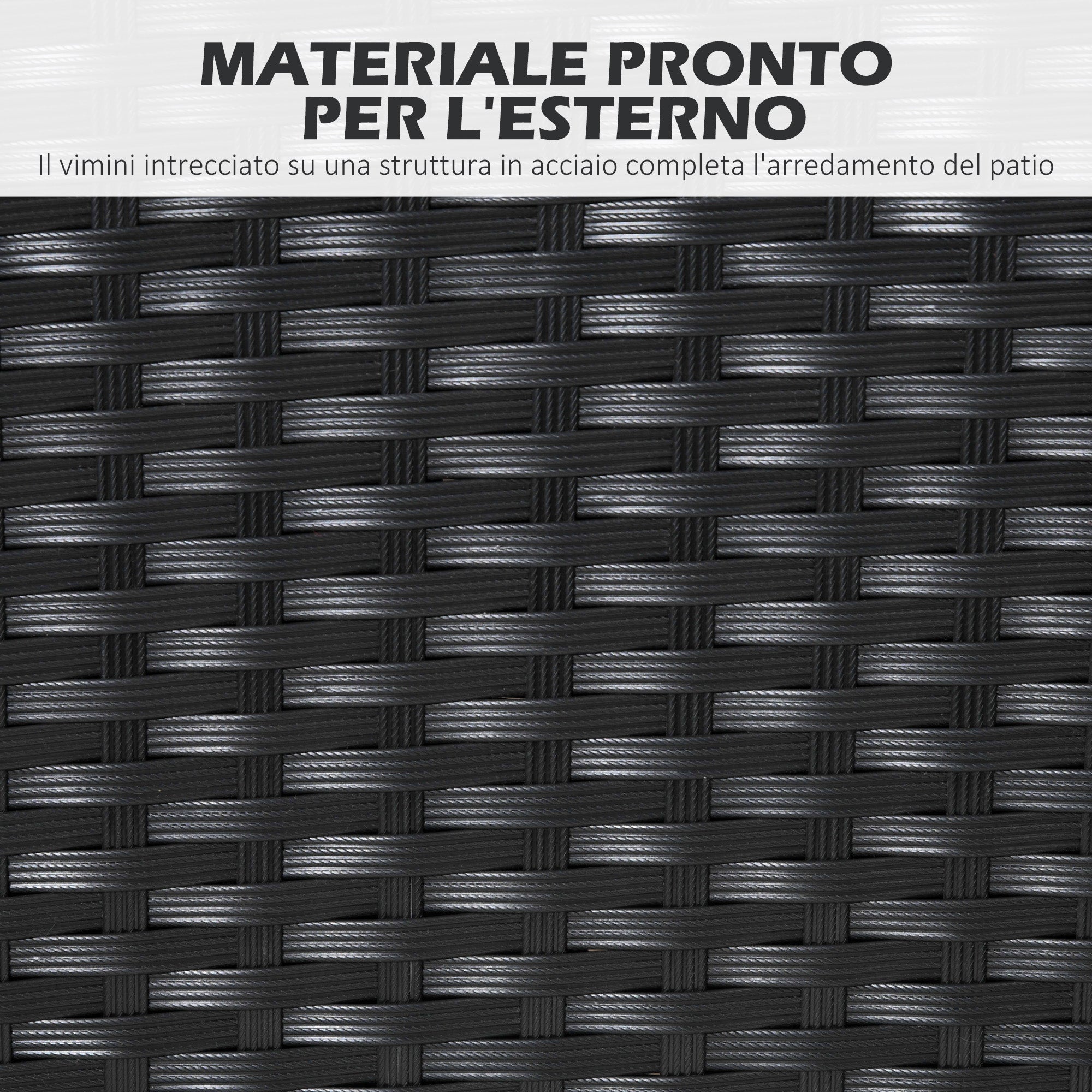 Rattan and Steel Garden Table Set with 7 Pieces, Garden Lounge with 6 Outdoor Armchairs, Washable Cushions and Dining Table, Black