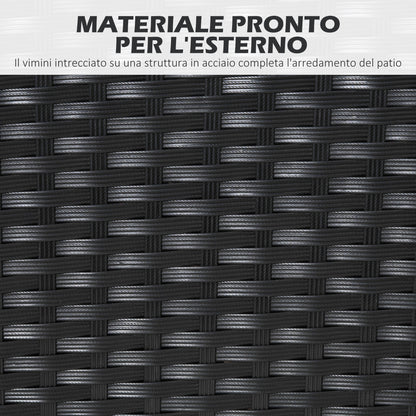 Rattan and Steel Garden Table Set with 7 Pieces, Garden Lounge with 6 Outdoor Armchairs, Washable Cushions and Dining Table, Black