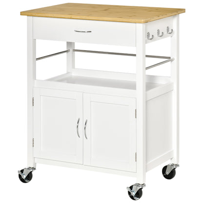 Multi-Storage Kitchen Trolley - dim. 73L x 50W x 91H cm - metal handles MDF white bamboo wood veneer top