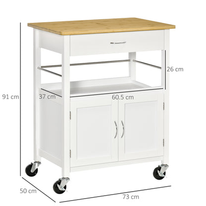Multi-Storage Kitchen Trolley - dim. 73L x 50W x 91H cm - metal handles MDF white bamboo wood veneer top