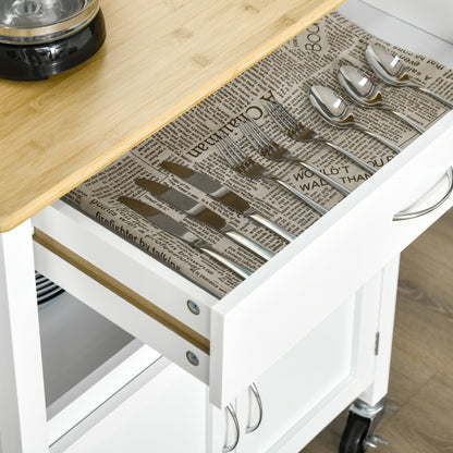 Multi-Storage Kitchen Trolley - dim. 73L x 50W x 91H cm - metal handles MDF white bamboo wood veneer top