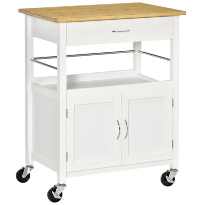 Multi-Storage Kitchen Trolley - dim. 73L x 50W x 91H cm - metal handles MDF white bamboo wood veneer top