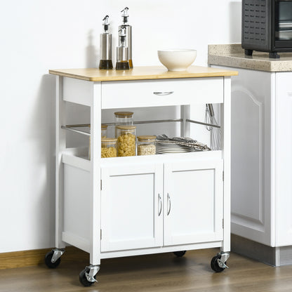 Multi-Storage Kitchen Trolley - dim. 73L x 50W x 91H cm - metal handles MDF white bamboo wood veneer top