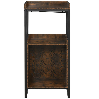 Industrial Design Wine Rack Shelf with 9-Bottle Wine Rack and Integrated Wine Glass Holder Black Metal Old Wood Grain Look